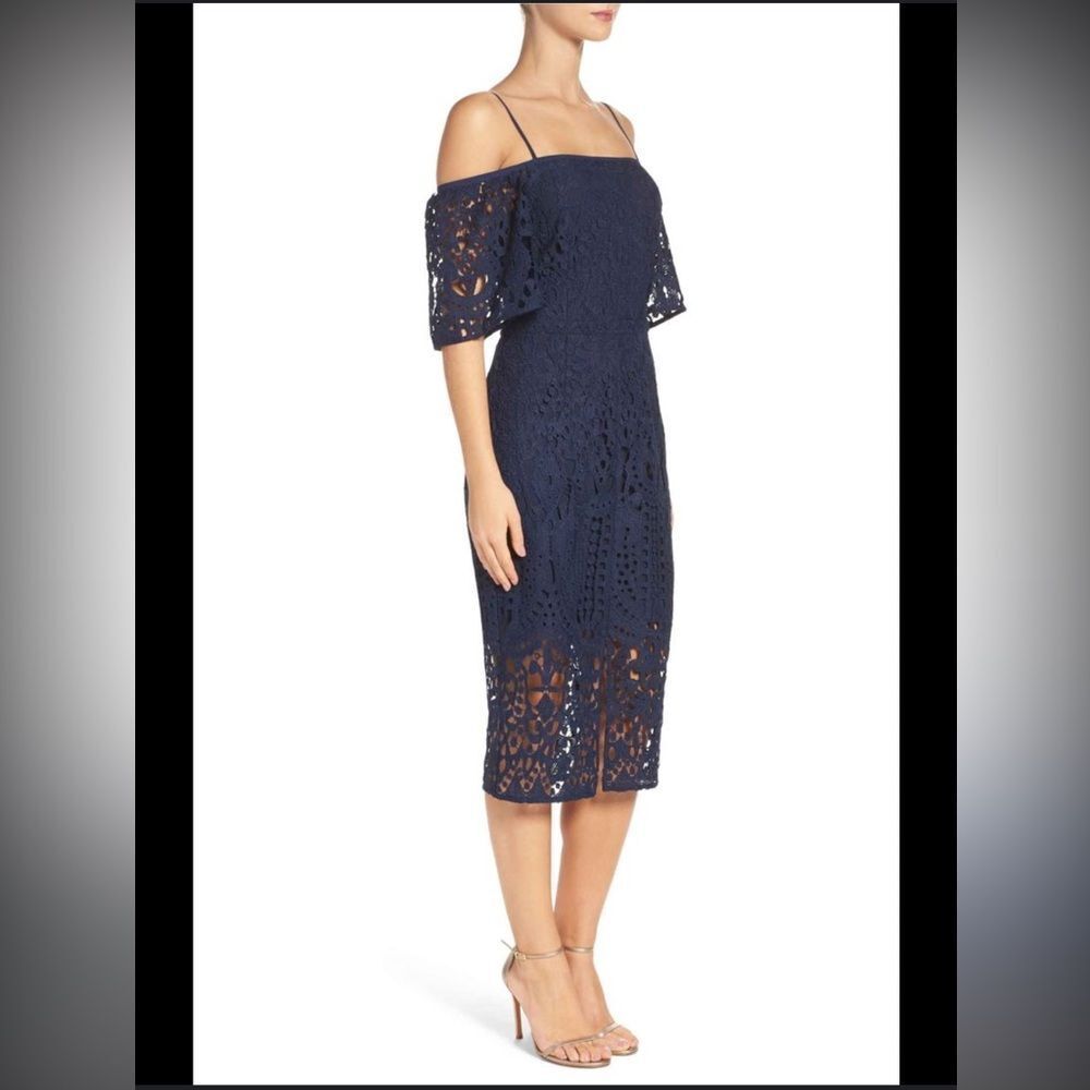 Chelsea28 Lace Off the shoulder Midi Dress size 14 navy blue